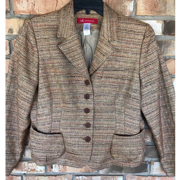 Anne Klein Women’s Petite Gold Multicolored Tweed Button Down Blazer Size 14P - Picture 2 of 8